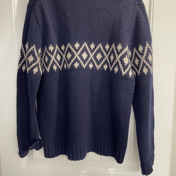 Gap 100% Lamb’s Wool Blue Faire Isle Sweater Sz L 1/4 zip - Picture 2 of 8